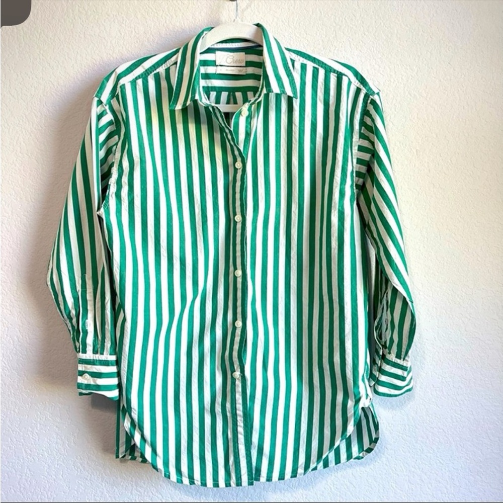 J.Crew Women’s Relaxed Green White Long Sleeves Striped Button Down Shirt Size 4